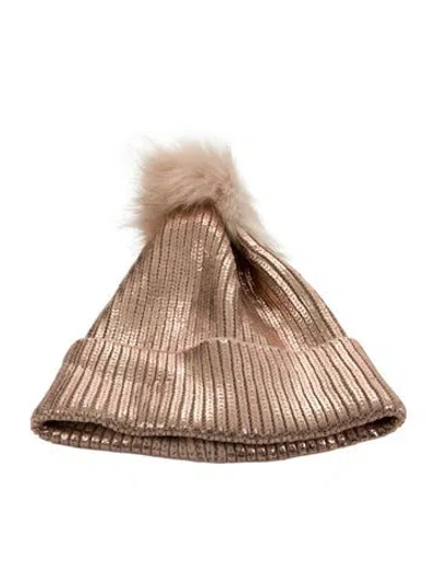 Pre-owned Adrienne Landau Metallic Knit Rib Beanie W/ Tags In Pink