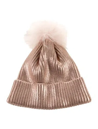 Pre-owned Adrienne Landau Metallic Rib Knit Beanie In Pink