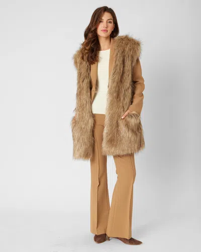 Adrienne Landau Metallic Thread Longline Faux Fur Vest In Brown