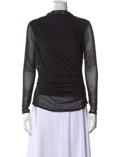 Pre-owned Adrienne Landau Mock Neck Long Sleeve Top In Black