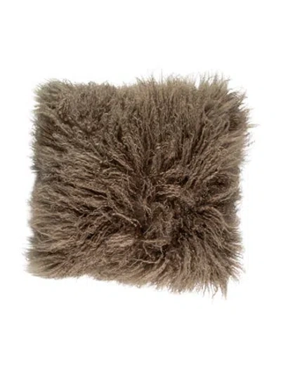 Pre-owned Adrienne Landau Mongolian Lamb Fur Throw Pillow In Neutrals