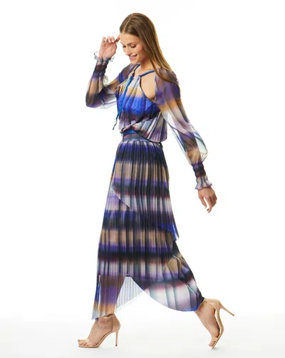 Adrienne Landau Mystic Stripe Pleated Skirt In Blue