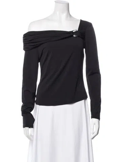 Pre-owned Adrienne Landau Off-the-shoulder Long Sleeve Top In Gray