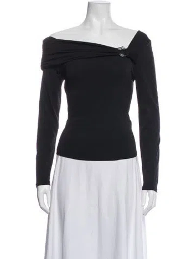 Pre-owned Adrienne Landau Off-the-shoulder Long Sleeve Top W/ Tags In Black