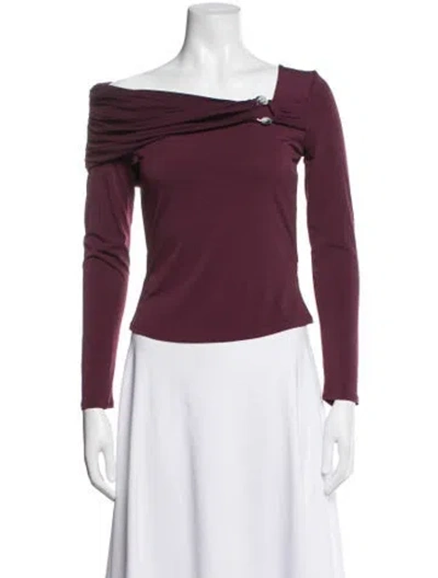 Pre-owned Adrienne Landau Off-the-shoulder Long Sleeve Top W/ Tags In Burgundy