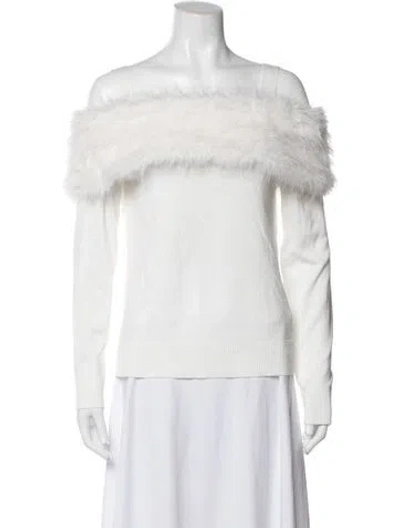 Pre-owned Adrienne Landau Off-the-shoulder Long Sleeve Top In White