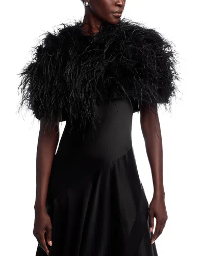 Adrienne Landau Ostrich Feather Capelet In Black