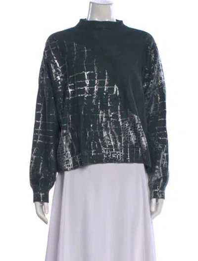 Pre-owned Adrienne Landau Patterned Mock Neck Sweater In Green