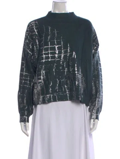 Pre-owned Adrienne Landau Patterned Mock Neck Sweater In Green