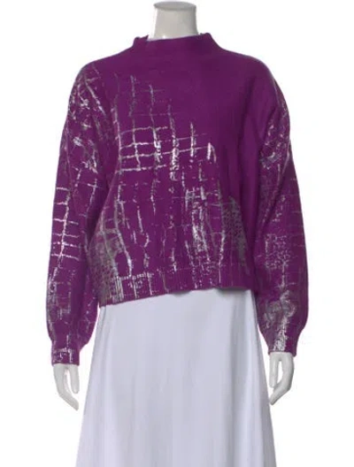 Pre-owned Adrienne Landau Patterned Mock Neck Sweater In Purple