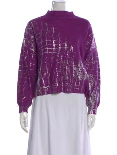 Pre-owned Adrienne Landau Patterned Mock Neck Sweater In Purple