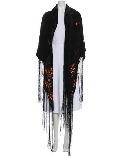 Pre-owned Adrienne Landau Patterned Shawl In Black