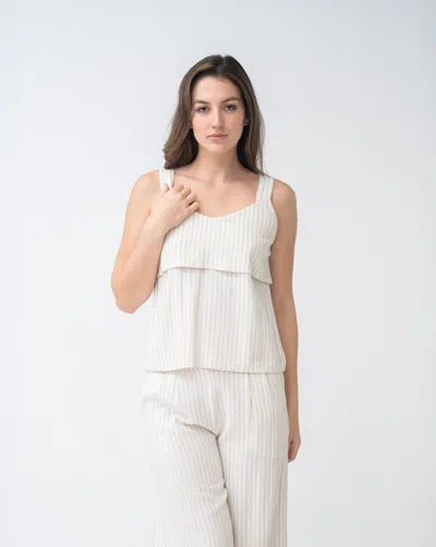 Adrienne Landau Pinstripe Linen Blend Sleeveless Top In White