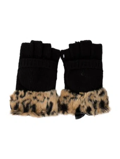 Pre-owned Adrienne Landau Polyester Patterned Fingerless Gloves In Black