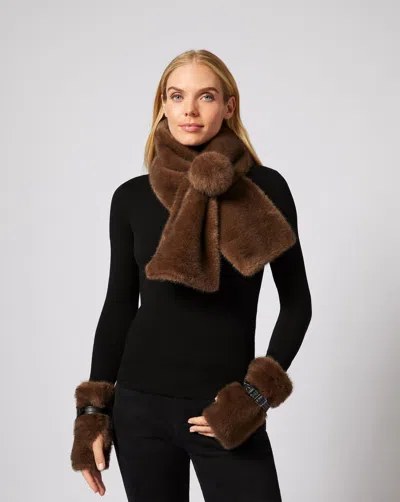 Adrienne Landau Pom-pom Pull Through Mink Faux Fur Scarf In Brown