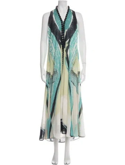 Pre-owned Adrienne Landau Printed Long Dress In Green