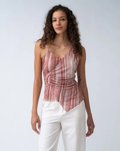Adrienne Landau Printed Mesh Suplice Top In Pink