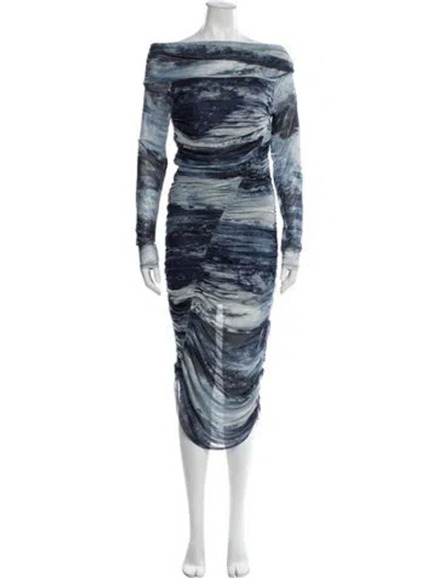 Pre-owned Adrienne Landau Printed Midi Length Dress In Blue