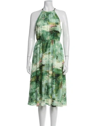 Pre-owned Adrienne Landau Printed Midi Length Dress W/ Tags In Green