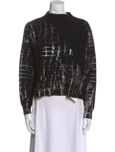 Pre-owned Adrienne Landau Printed Mock Neck Sweater In Black