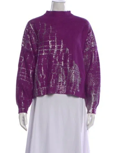 Pre-owned Adrienne Landau Printed Mock Neck Sweater In Purple