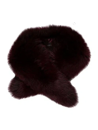 Pre-owned Adrienne Landau Red Fox Shawl In Burgundy