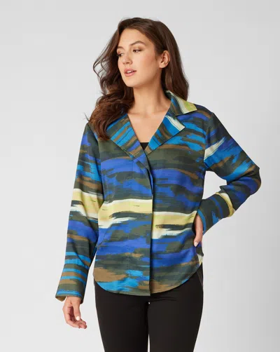 Adrienne Landau Satin Brushstroke Blouse In Blue