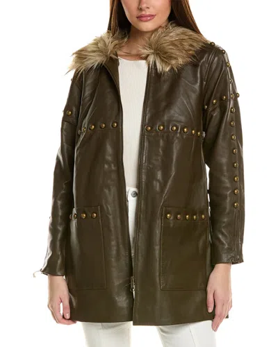 Adrienne Landau Serpentine Leather Jacket In Green