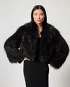 Adrienne Landau Shaggy Cropped Mongolian Faux Fur Jacket In Black
