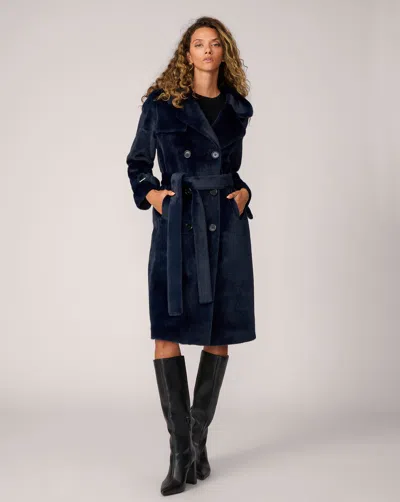 Adrienne Landau Sheared Mink Faux Fur Belted Coat In Blue