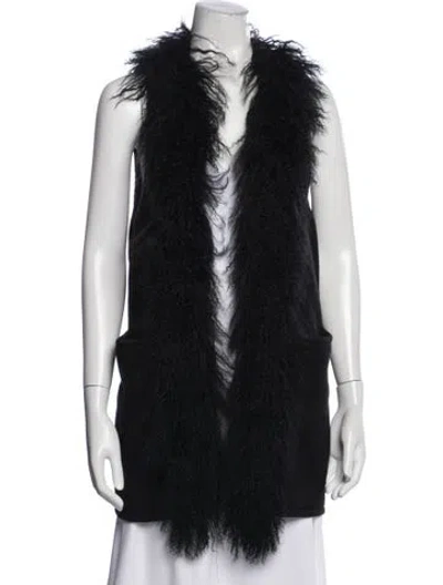 Pre-owned Adrienne Landau Shearling Vest In Black