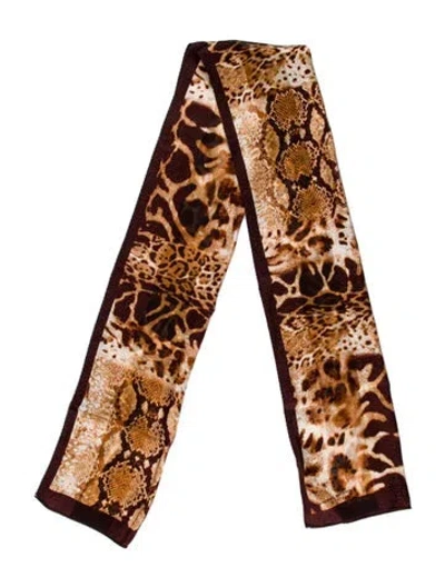 Pre-owned Adrienne Landau Silk Animal Print Scarf In Brown