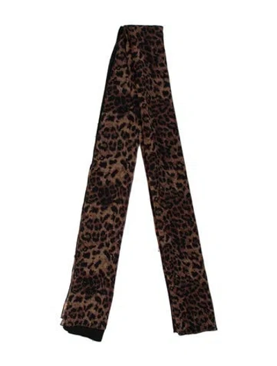 Pre-owned Adrienne Landau Silk Animal Print Scarf In Brown