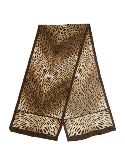 Pre-owned Adrienne Landau Silk Animal Print Scarf In Neutrals