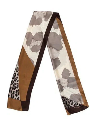Pre-owned Adrienne Landau Silk Animal Print Scarf In Neutrals