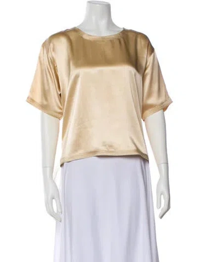 Pre-owned Adrienne Landau Silk Crew Neck Top In White