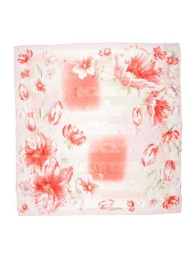 Pre-owned Adrienne Landau Silk Floral Print Scarf In Pink