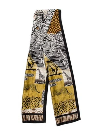 Pre-owned Adrienne Landau Silk Printed Scarf In Gold