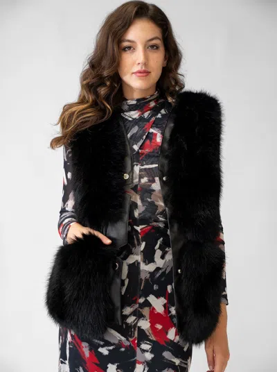 Adrienne Landau Snap Front Faux Fur & Faux Leather Vest In Black