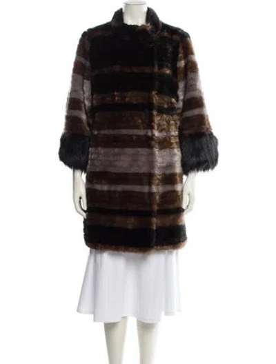 Pre-owned Adrienne Landau Striped Faux Fur Coat In Multi