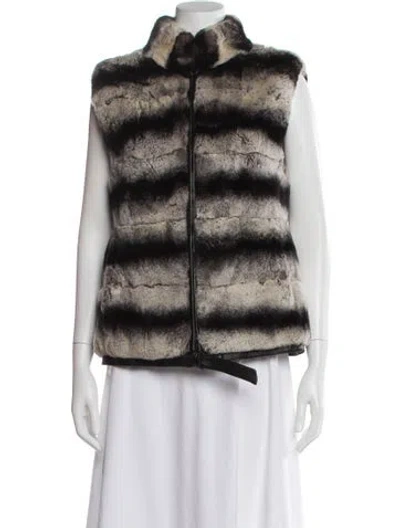 Pre-owned Adrienne Landau Striped Fur Jacket In Gray