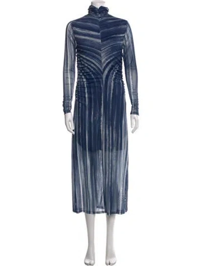 Pre-owned Adrienne Landau Striped Long Dress In Blue