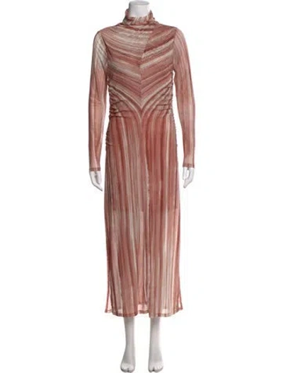 Pre-owned Adrienne Landau Striped Long Dress In Pink