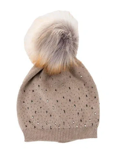 Pre-owned Adrienne Landau Studded Beanie In Neutral