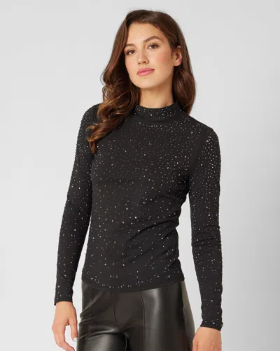 Adrienne Landau Studded Mock Neck Top In Black
