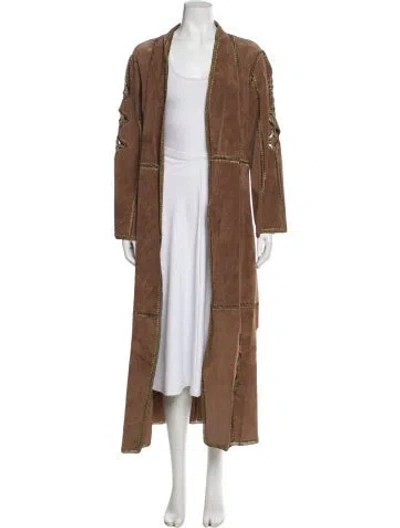 Pre-owned Adrienne Landau Suede Trench Coat In Brown