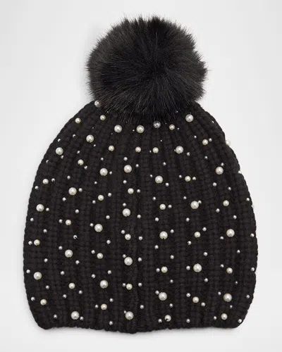 Adrienne Landau The Celeste Embellished Wool-blend Beanie In Jet Black