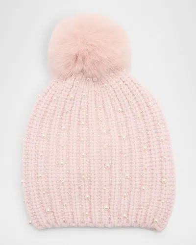 Adrienne Landau The Celeste Embellished Wool-blend Beanie In Pink