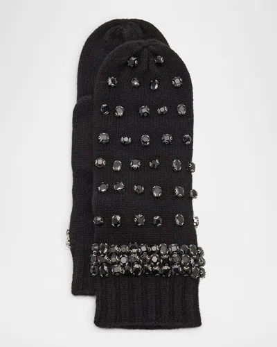 Adrienne Landau The Estie Embellished Wool Mittens In Black