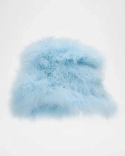 Adrienne Landau The Goldie Feathered Bucket Hat In Blue